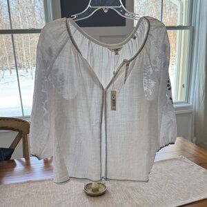 Max Studio White Blouse with Black Trim